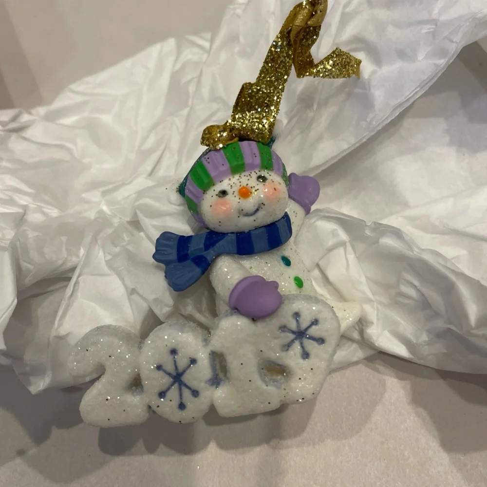 Hallmark Frosty Fun Snowman Ornament with Green and Blue Accents 2019 Christmas